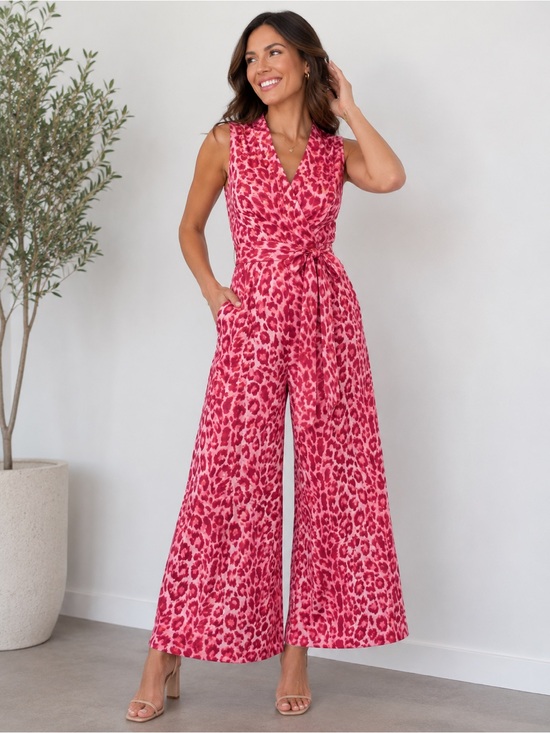 kate spade Pants - Kate Spade Pink Leopard Print Wide Leg Jumpsuit Sleeveless Tie Waist Size Small